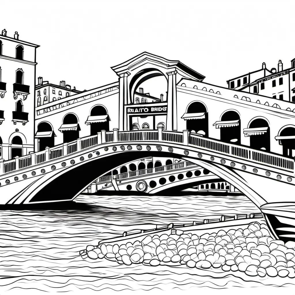 Rialto Bridge Coloring Page for Kids Venice Canal Scene for Creative Fun