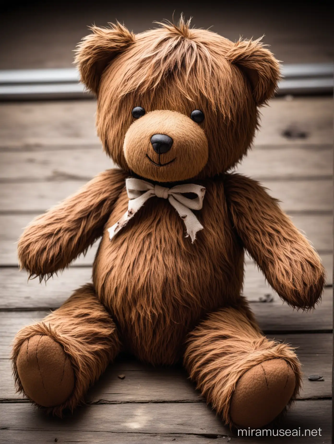 a scruffy, beat up brown teddy bear