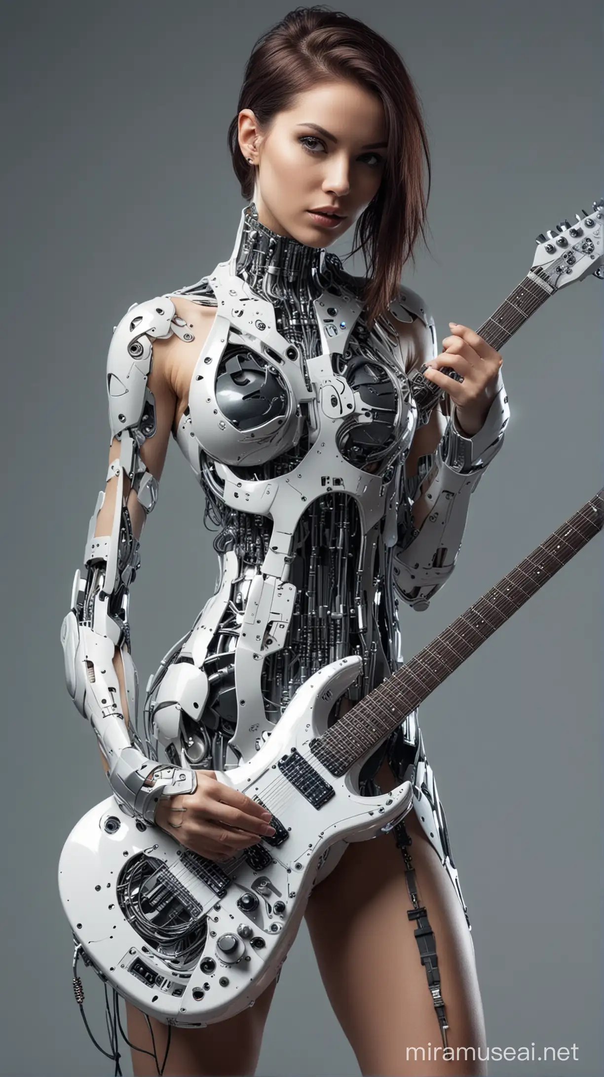 Futuristic Cybernetic Woman Playing Guitar in Gigeresque Aesthetic