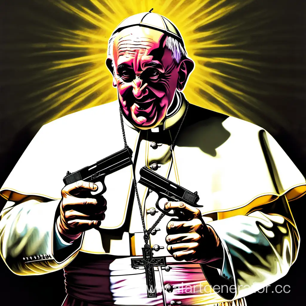 Pope-Holding-Dual-Pistols-Religious-Vigilance-in-Art