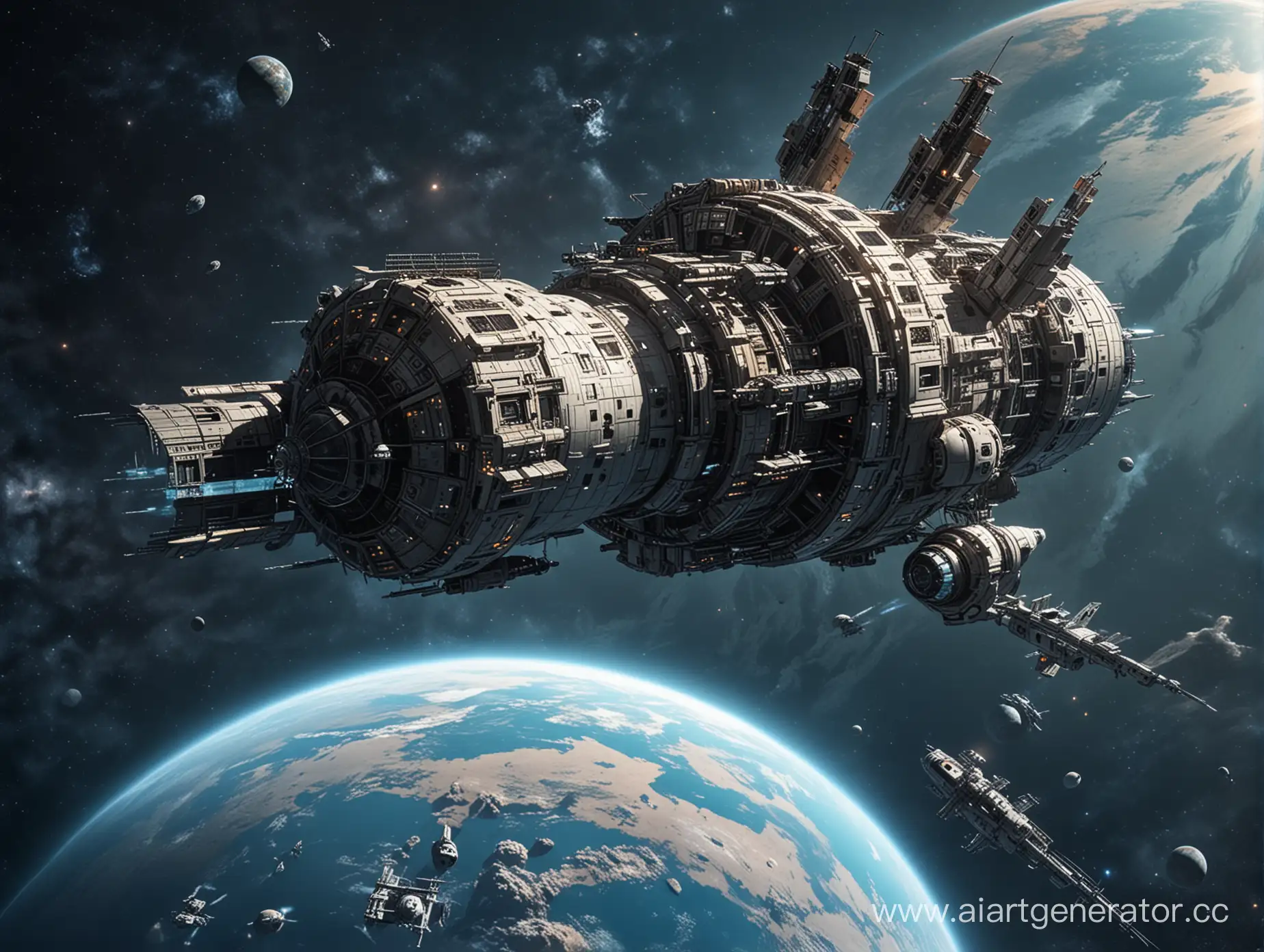 Orbital-Space-StationPrison-and-Military-Ship-Orbiting-Earthlike-Planet