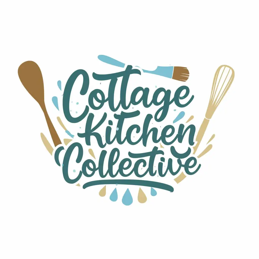 a logo design,with the text "Cottage Kitchen Collective", main symbol:main symbols:cooking,music,watercolor,multi-color,main color:marseille blue, clear background,Moderate,clear background