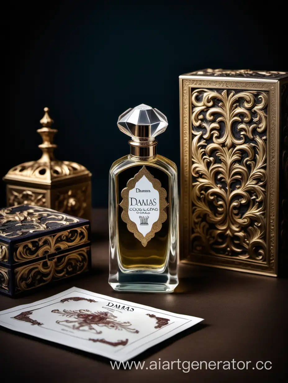 a bottle of damas cologne sitting next to a box, a flemish Baroque by Demetrios Farmakopoulos, instagram contest winner, dau-al-set, dynamic composition, contest winner, feminine