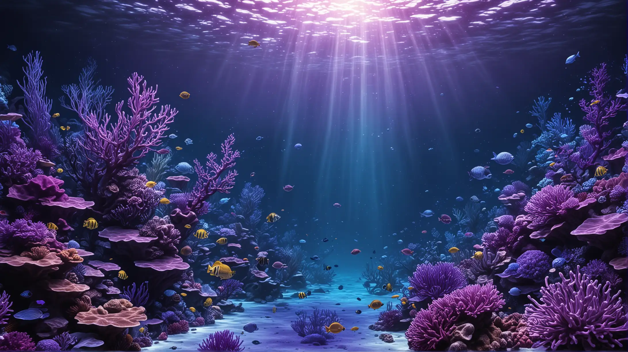 紫蓝色有氛围感的海底世界背景，紫色的色调，逼真，4k高清