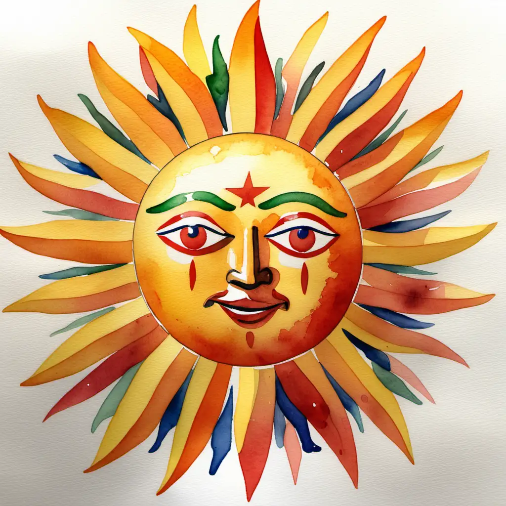 Vibrant Watercolor Illustration of The Sun Mexican Lottery