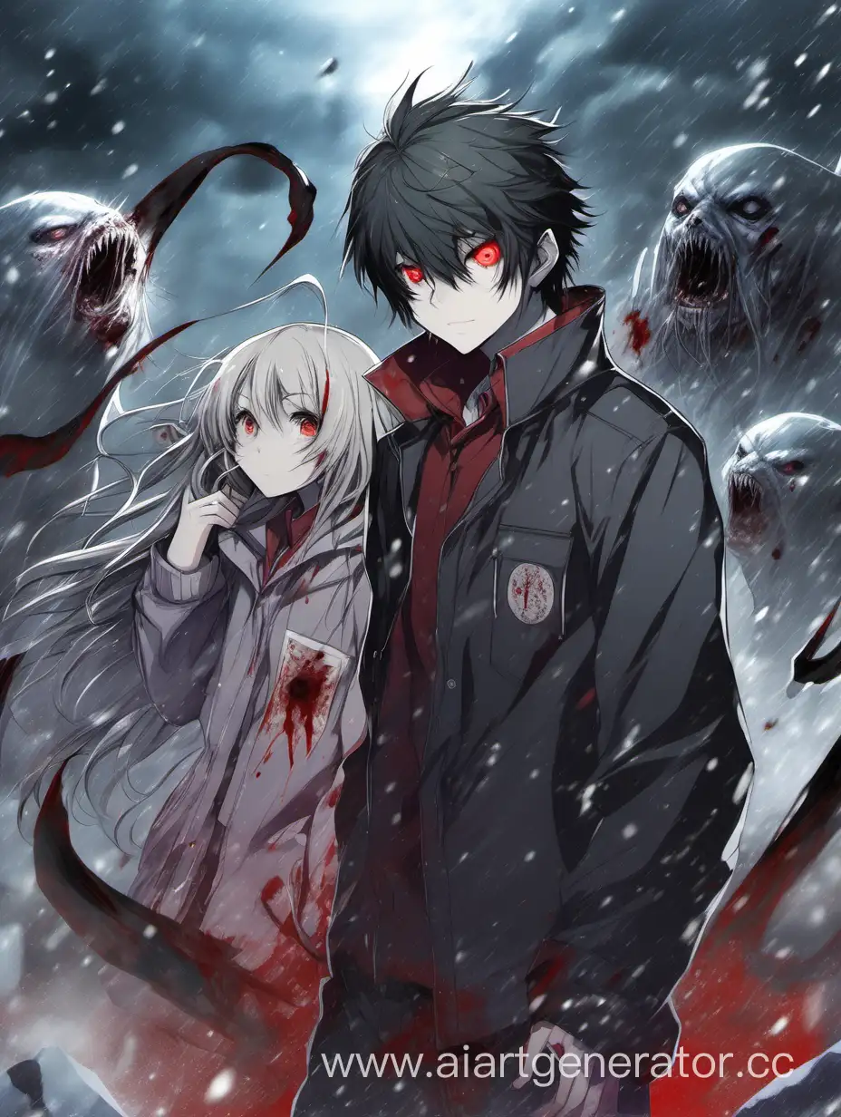 Teenage-Anime-Character-with-Bloody-Seal-Facing-Demon-in-Blizzard