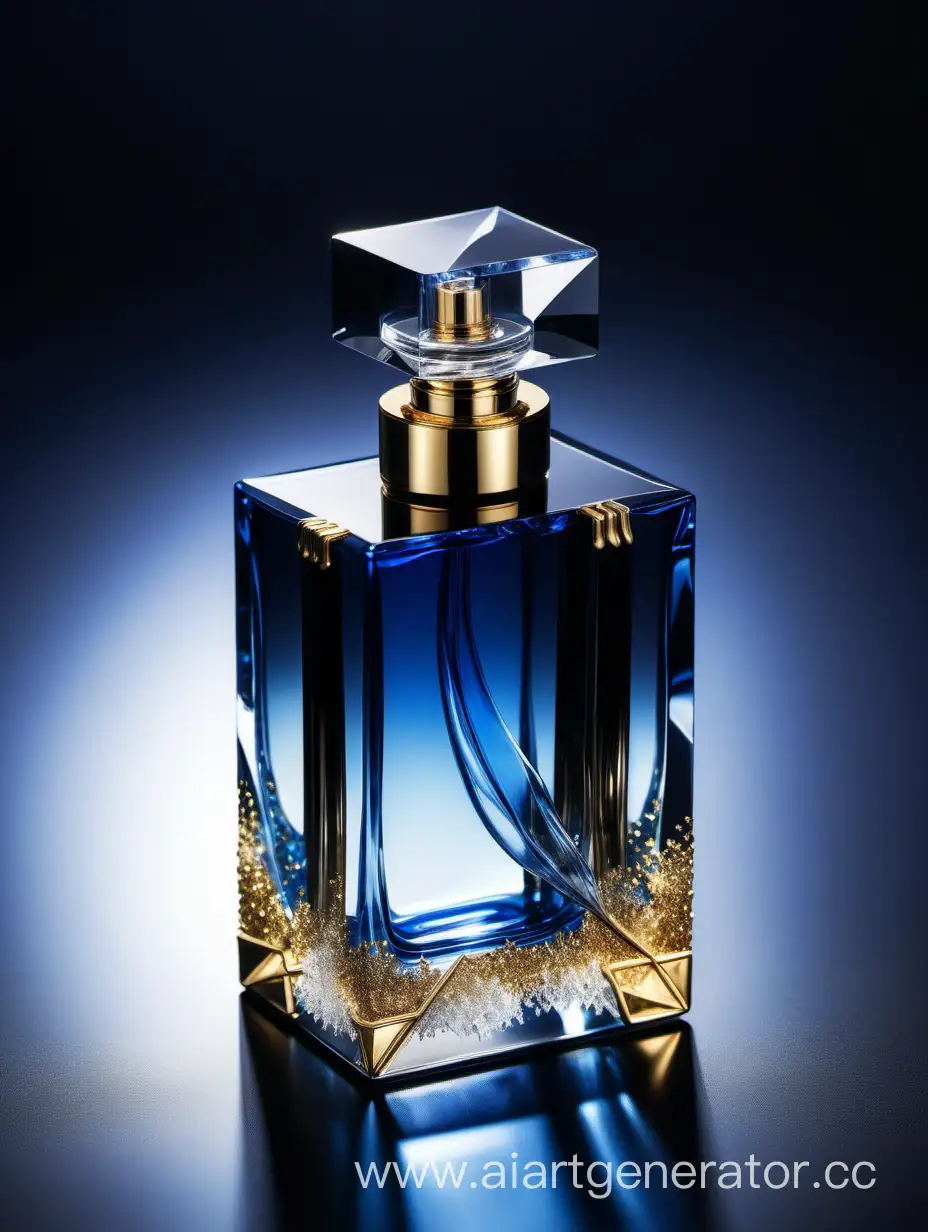 Elegant-Crystal-Clear-Perfume-Bottle-in-Blue-Black-and-Gold