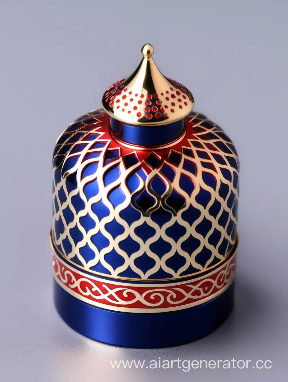 Luxurious-Zamac-Perfume-Decorative-Ornamental-Long-Cap-in-Shiny-Dark-Blue-with-Matt-Red-and-White-Border