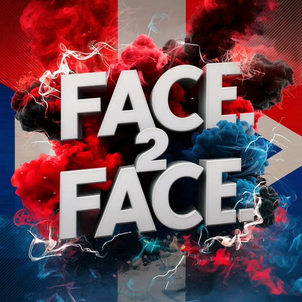 The name " Face. 2. Face. " Urbano Oficial with red and black smoke thunder, typography, cinematic, 3d render, anime, vibrant, graffiti. and the colors of the Puerto Rican flag in the background