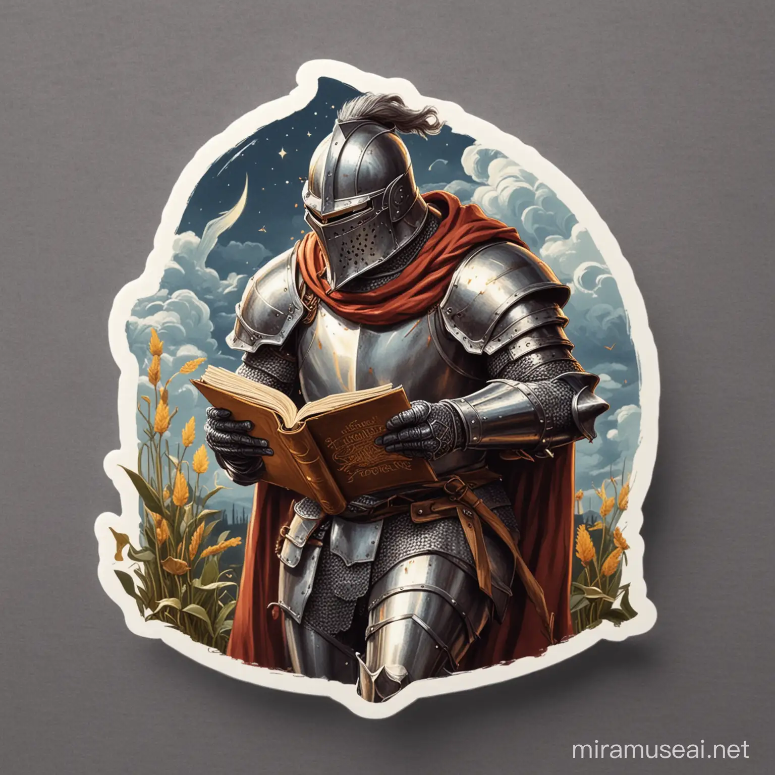 Knight Engrossed in Reading Illustration Sticker Art