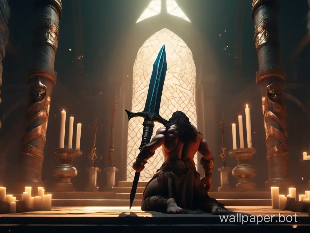 Barbarian-Kneeling-at-Altar-with-Giant-Greatsword-Epic-Fantasy-Art