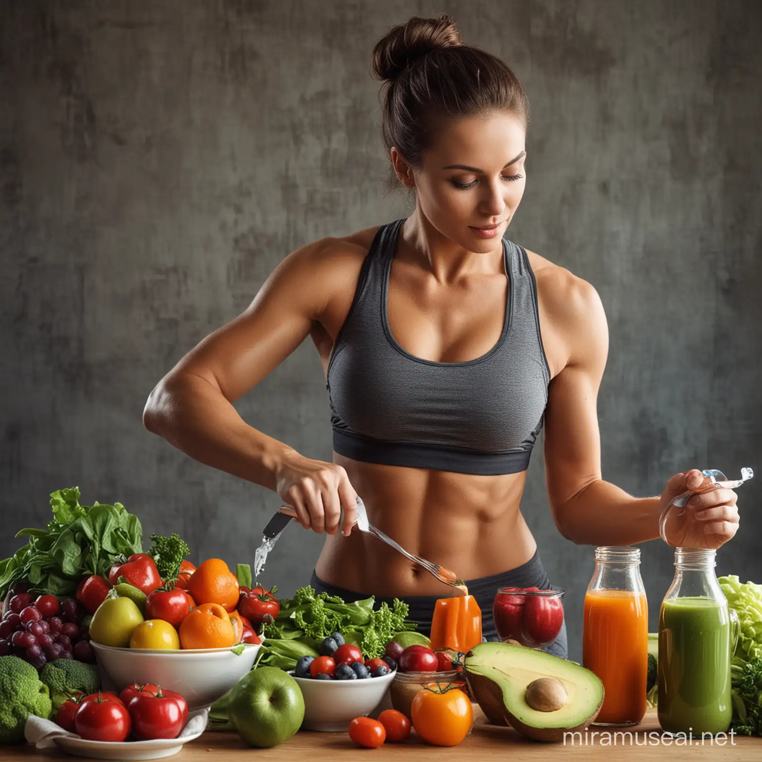 Healthy Lifestyle Nutrition and Fitness Concept with Fresh Fruits and Exercise Equipment