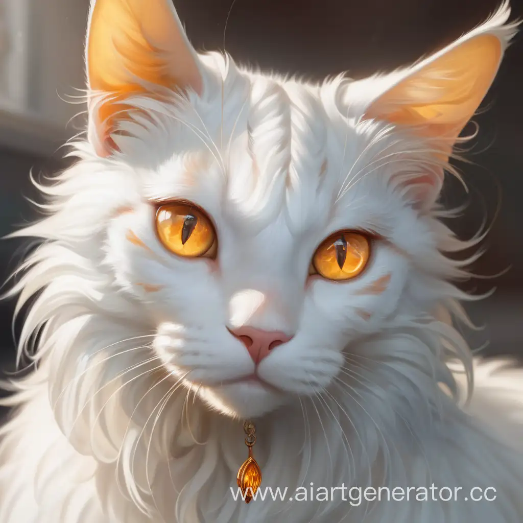 белая кошка с рыжим хвостом и рыжими ушами, с янтарными глазами