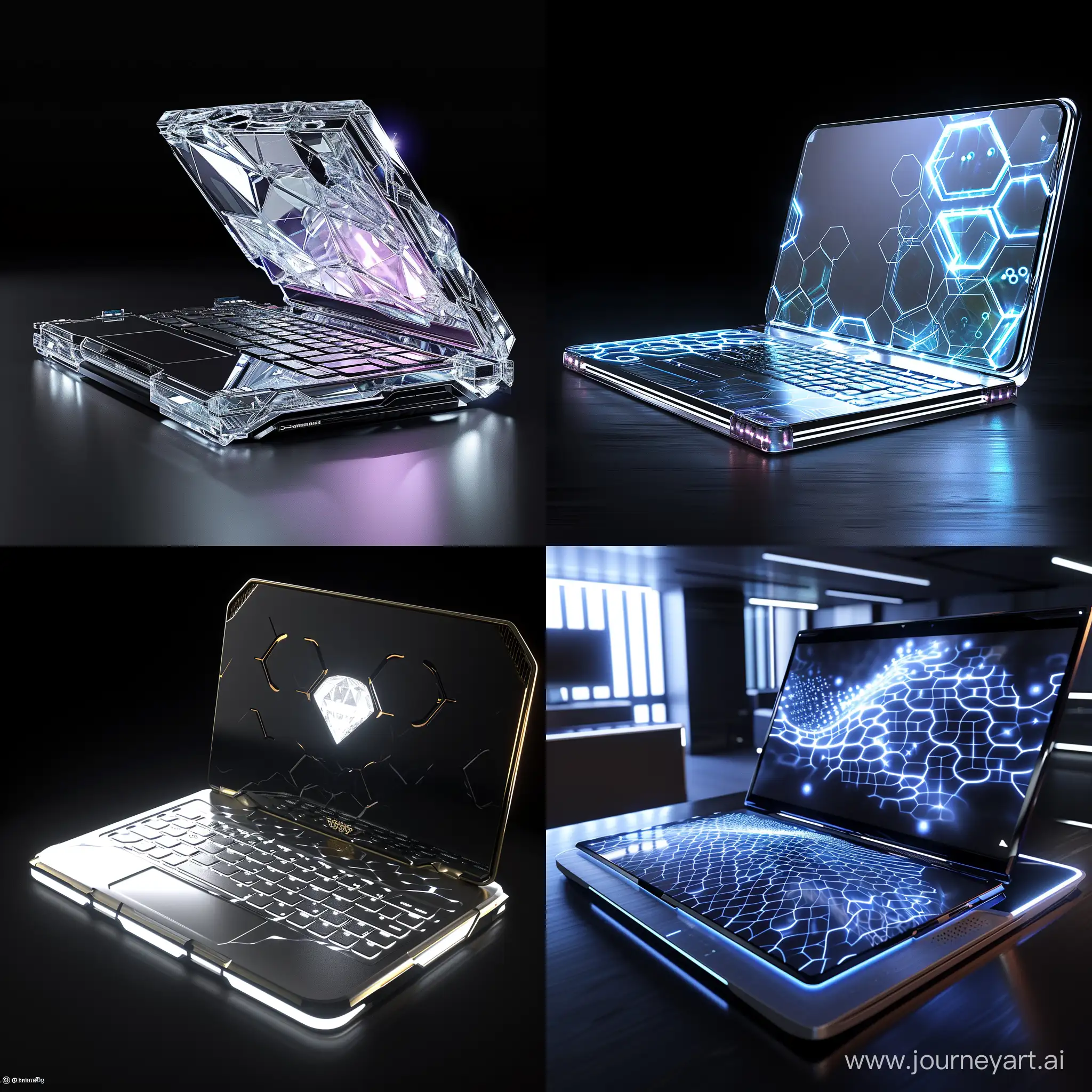 Futuristic laptop, diamond, carbon nanotubes, graphene, artstation, DeviantArt, science fiction  --v 6