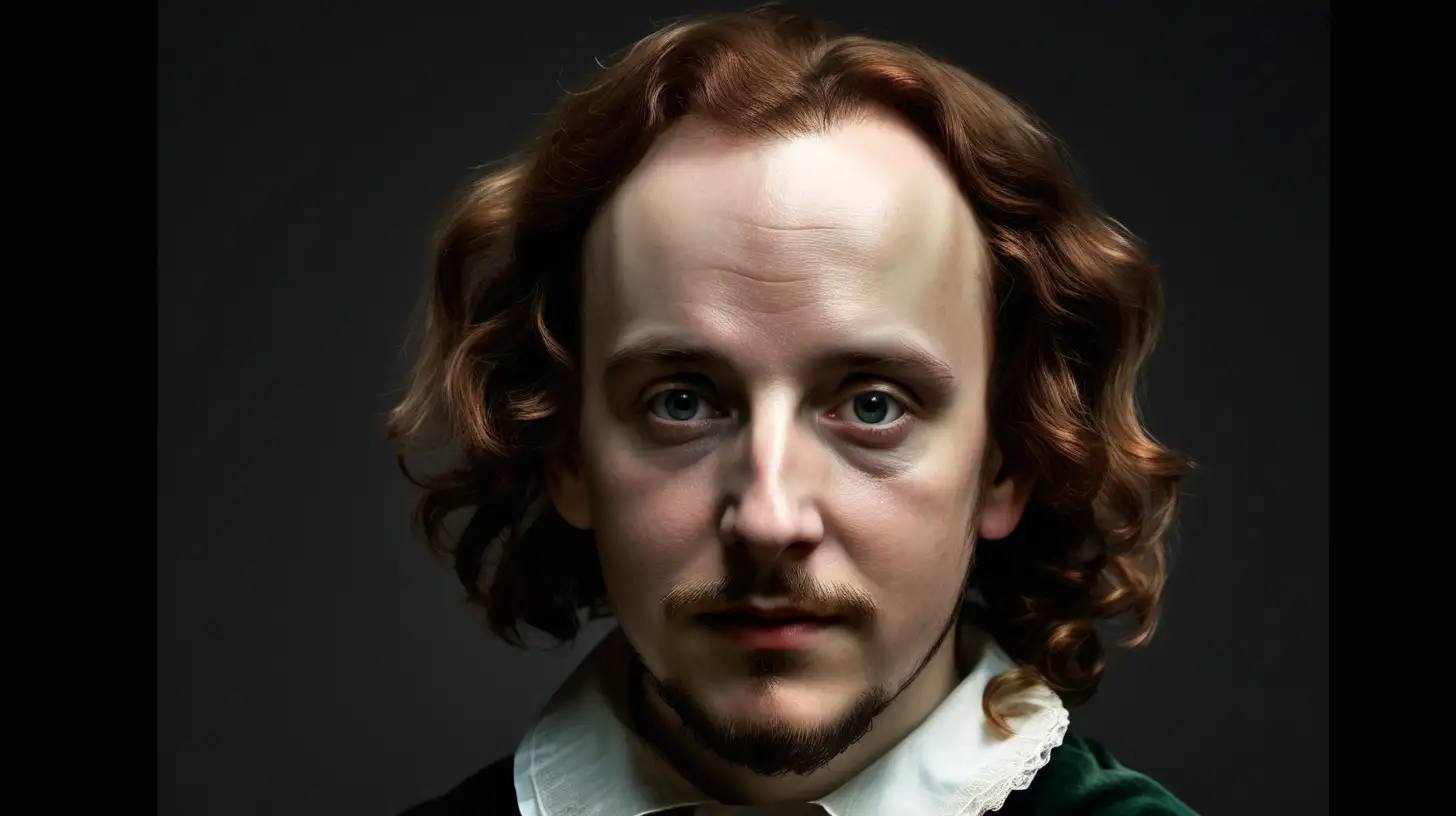 Young William Shakespeare Portrait Melancholic Stare with Full Head of ...