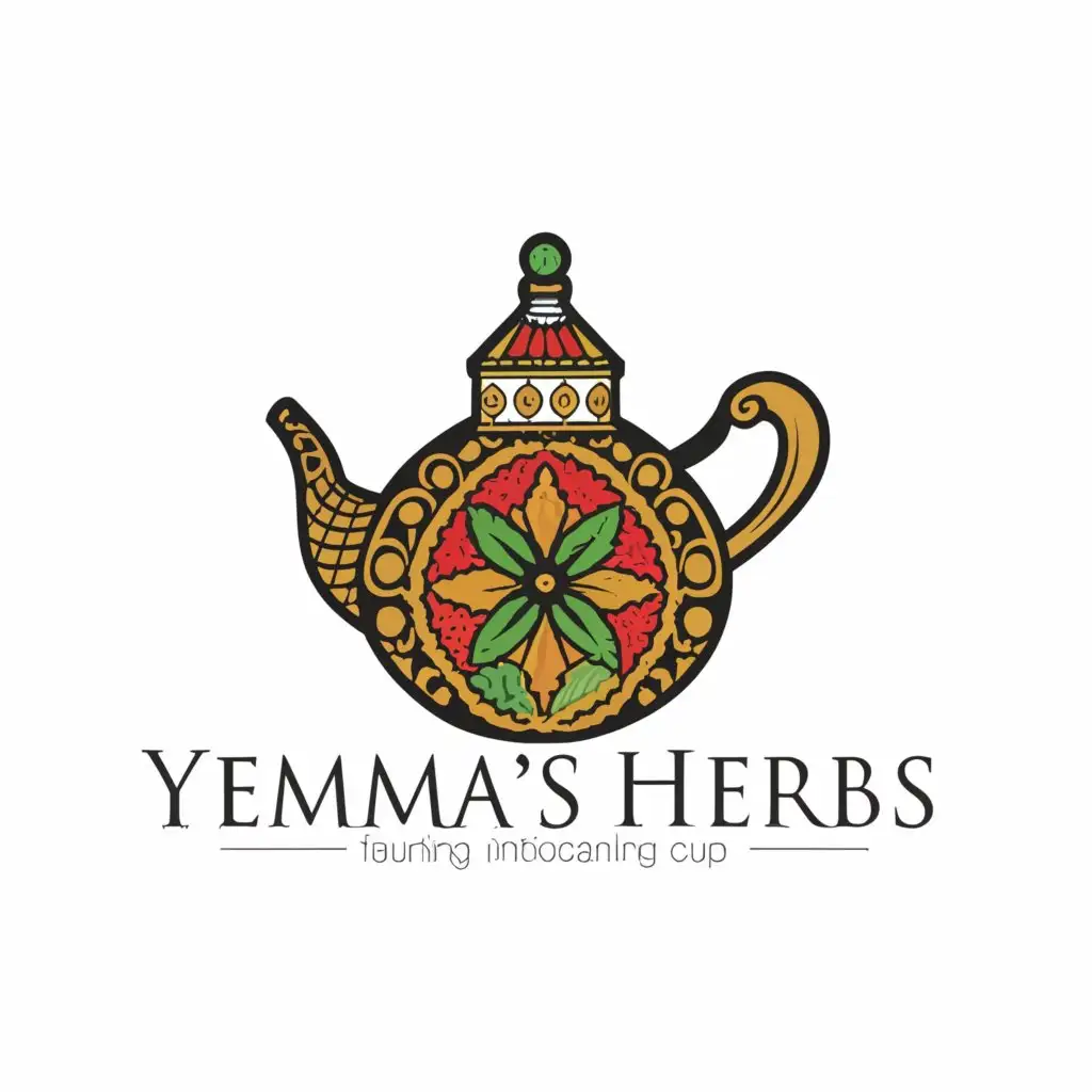 LOGO-Design-for-Yemmas-Herbs-Moroccan-Teapot-and-Cup-Emblem-on-Clear-Background