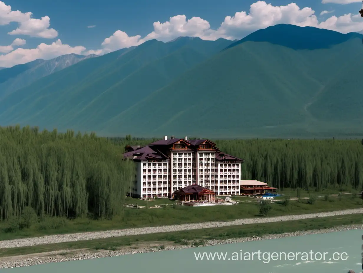 Riverside-Hotel-Nestled-in-Altai-Forest-with-Majestic-Mountain-Views