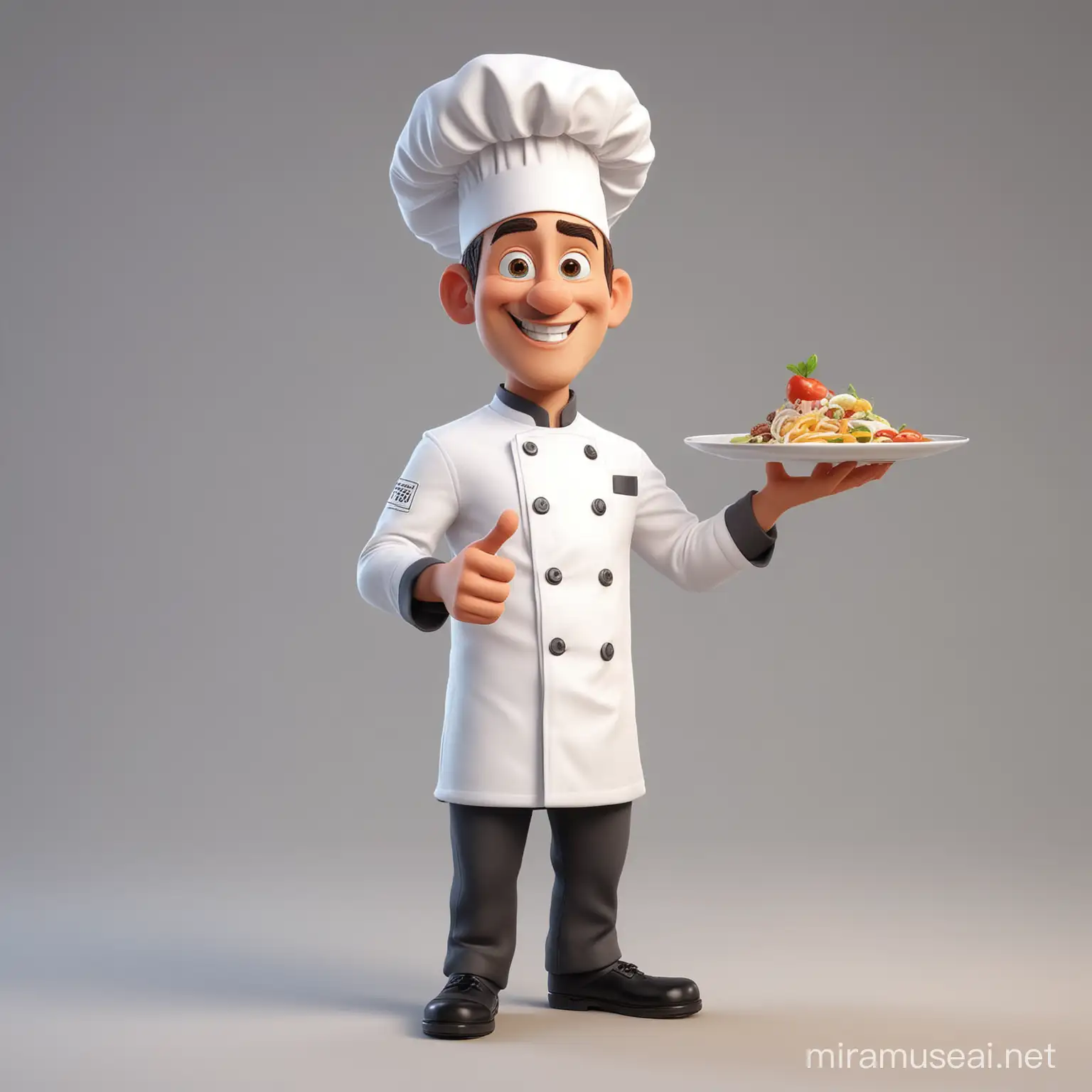 4k Hd logo photo of an animated cartoon chef holding a plate in his hand while smiling