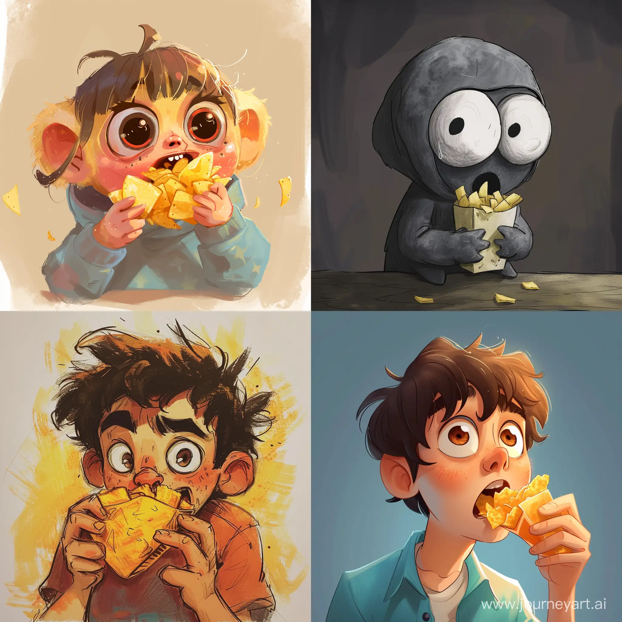 Character-Enjoying-Potato-Chips-Snack