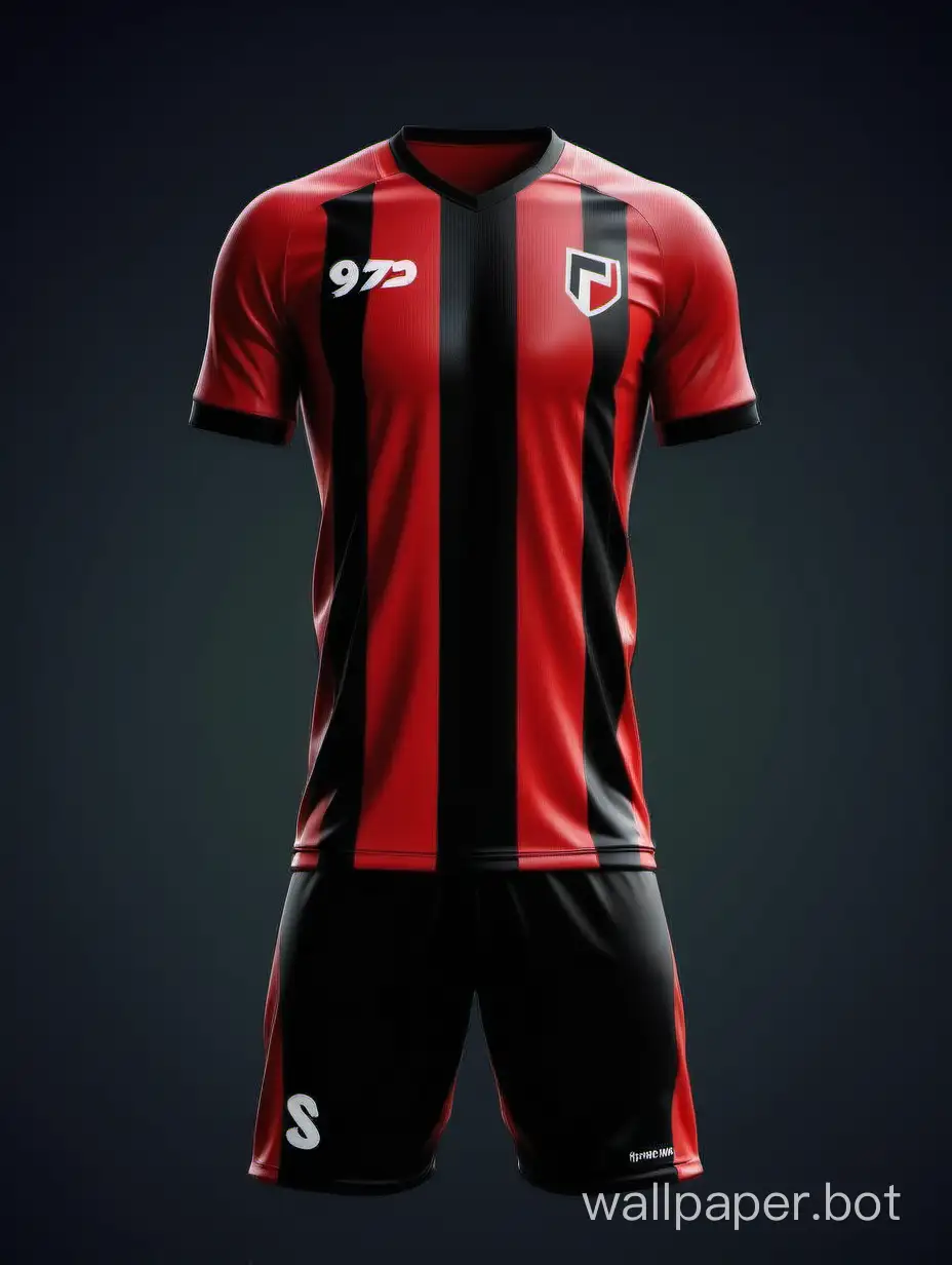 Football kit concept red-black. Only top. Diagonal stripes on the right shoulder.