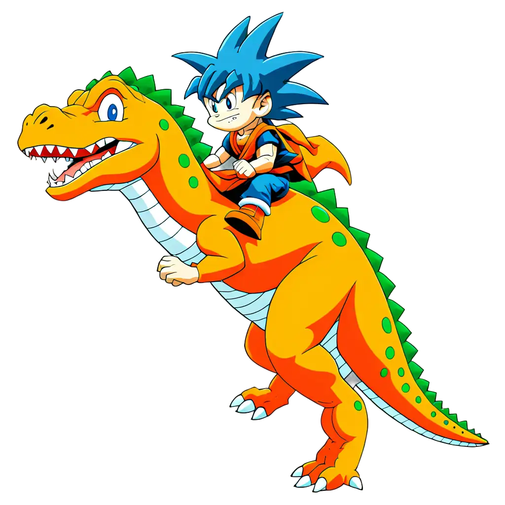 Goku riding dinosaur