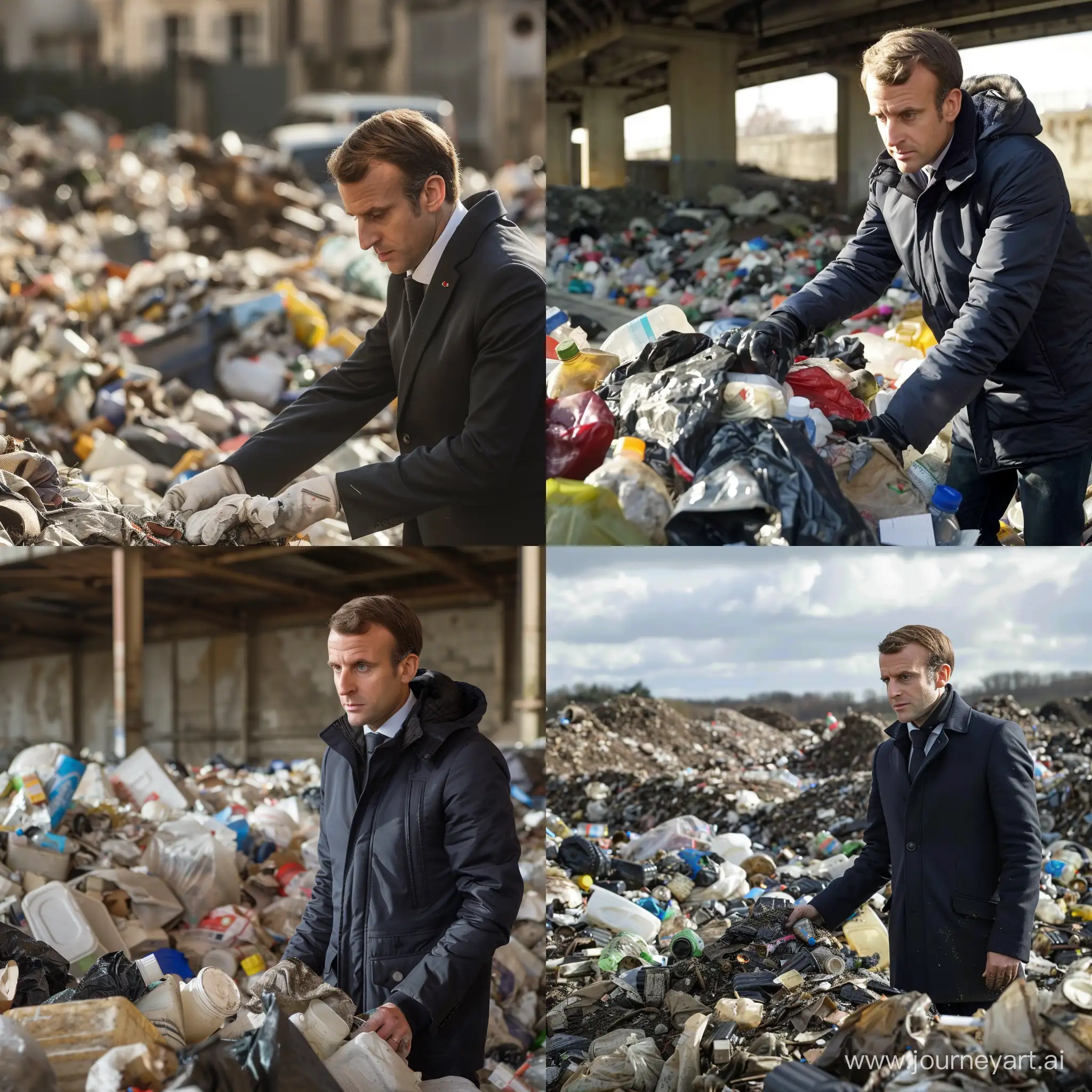 President-Macron-Sorting-Garbage-Environmental-Conservation-Concept