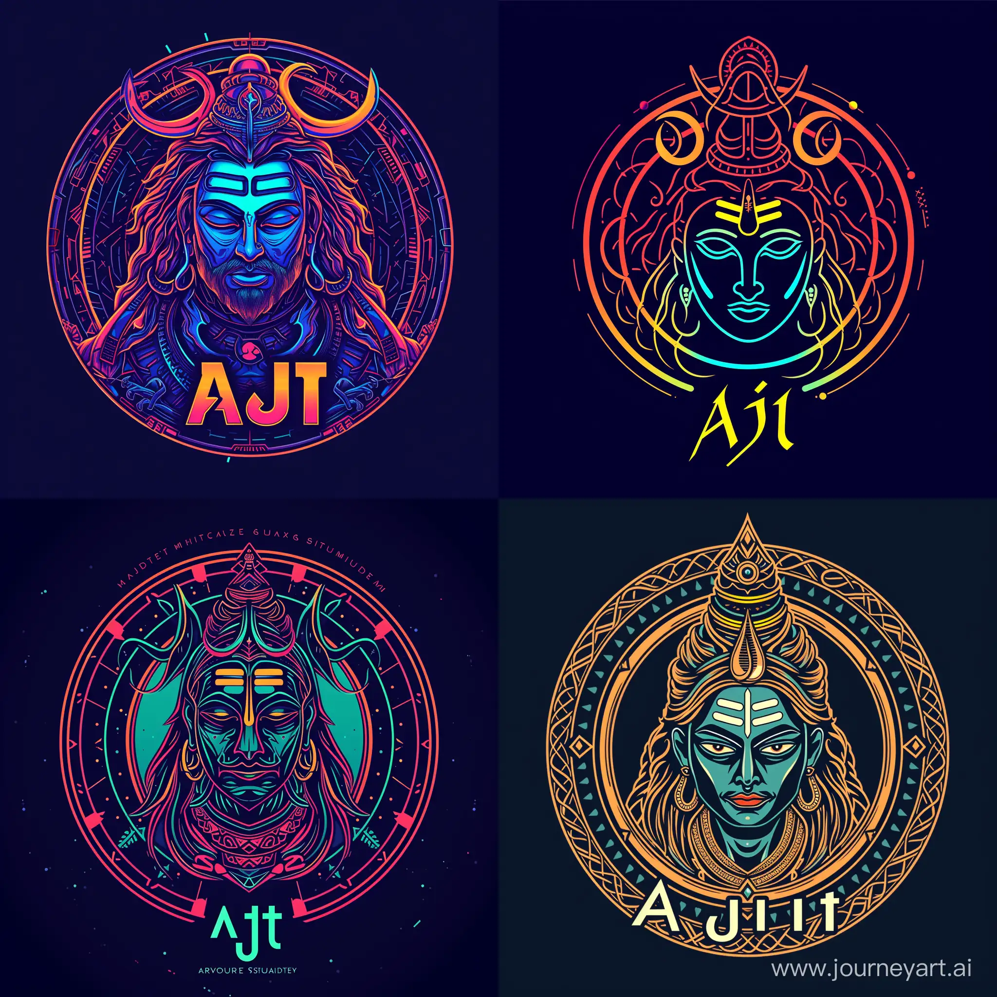 make logo of name ajit . It has a circular shape with panchamukhi shiva  god form. The face has vibuthi with trishul representing power. The logo is also stylized with inspirations from avengers theme, using the same colors and font as the marvel saga., in the style of suprematism, kaleidoscopic.Cinematic Approach towards Visualization of Lord Shiva Reimagined in Midjourney V6.
