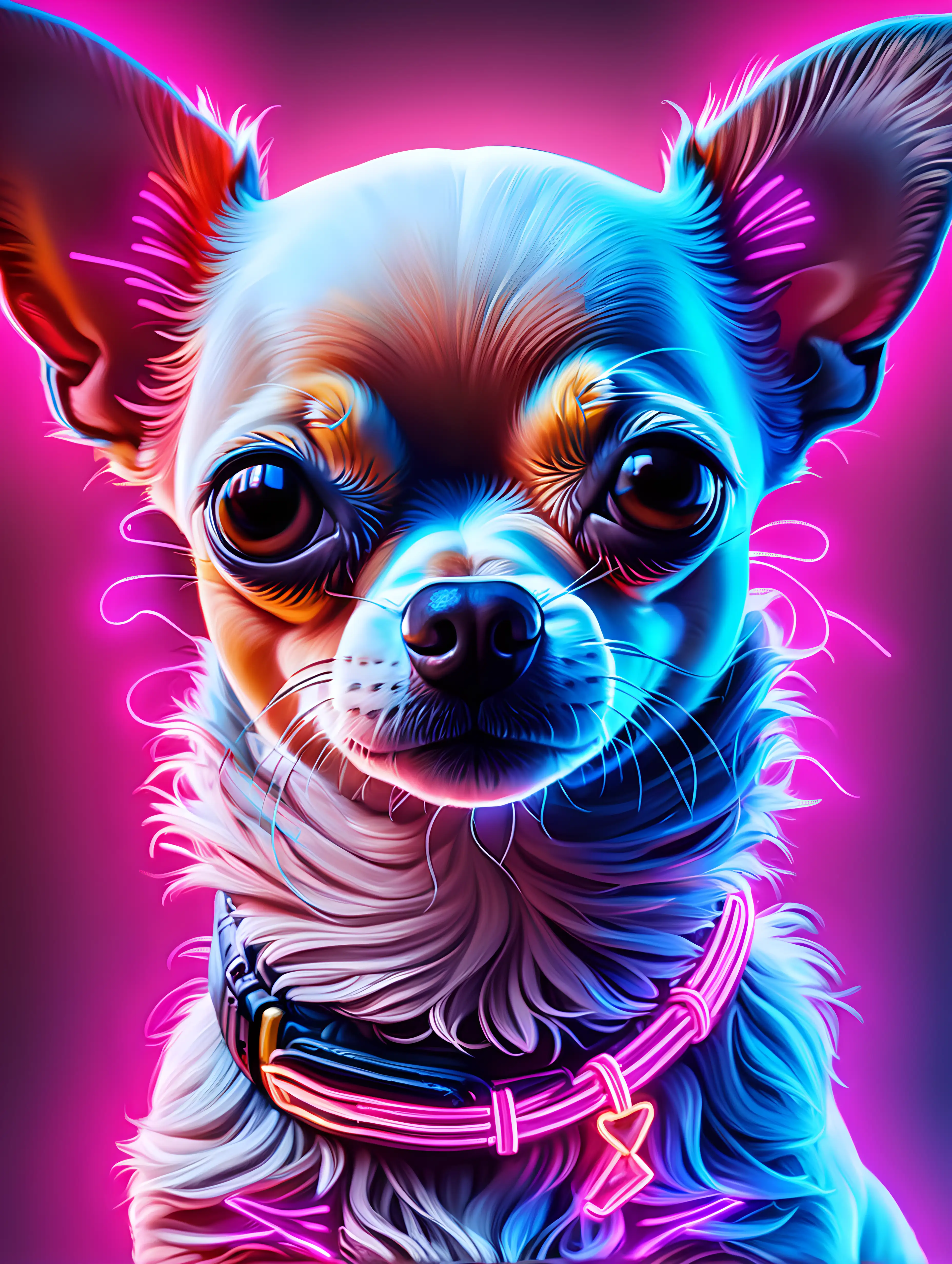 Vibrant 4K Neon Art Featuring a Comfy Chihuahua