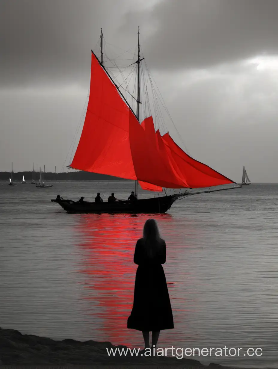 Curious-Girl-Observing-Red-Sails-Drifting