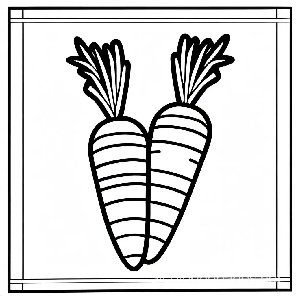 two  carrots bold ligne and easy  with white backround, Coloring Page, black and white, line art, white background, Simplicity, Ample White Space. The background of the coloring page is plain white to make it easy for young children to color within the lines. The outlines of all the subjects are easy to distinguish, making it simple for kids to color without too much difficulty
