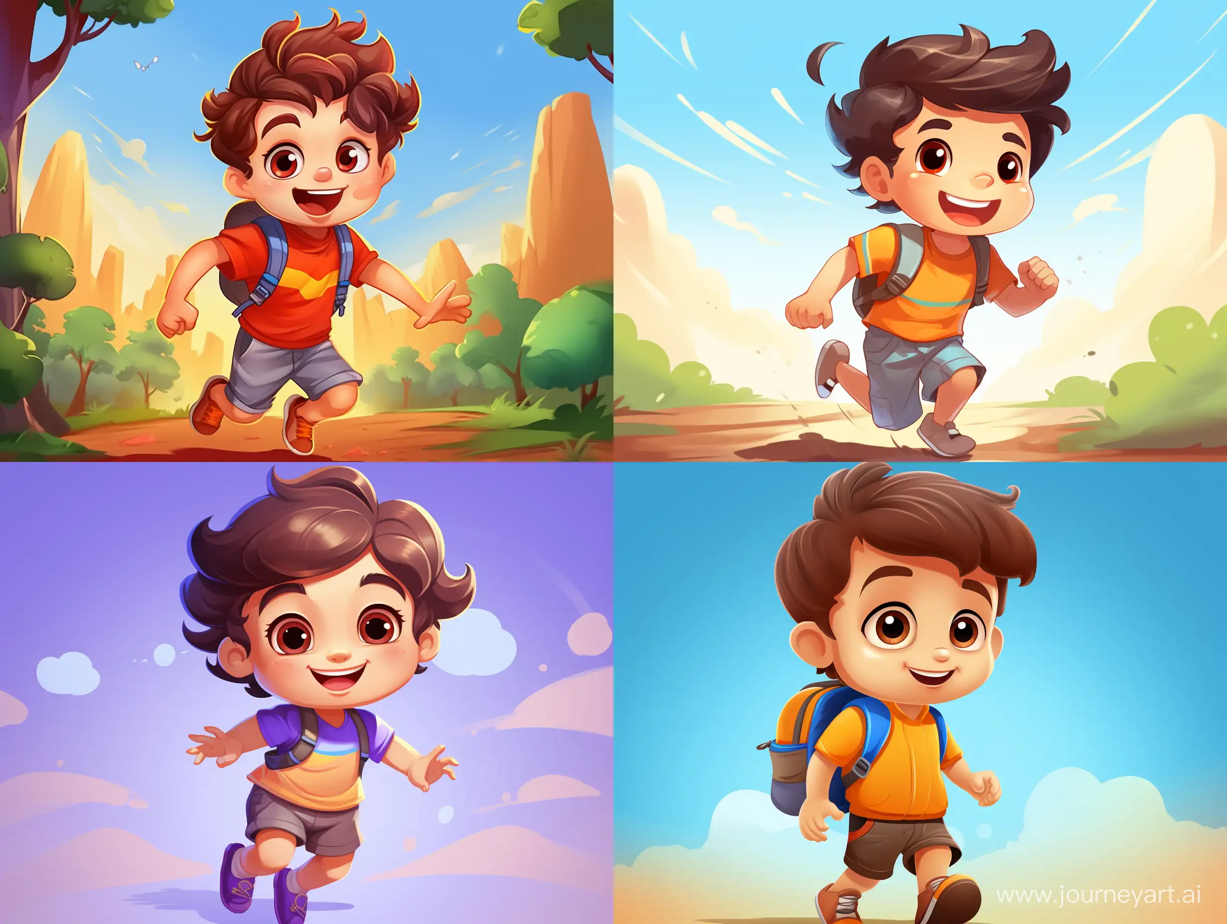 Cute little boy, Cartoon 2D style, lively action, bright colors, --ar 4:3