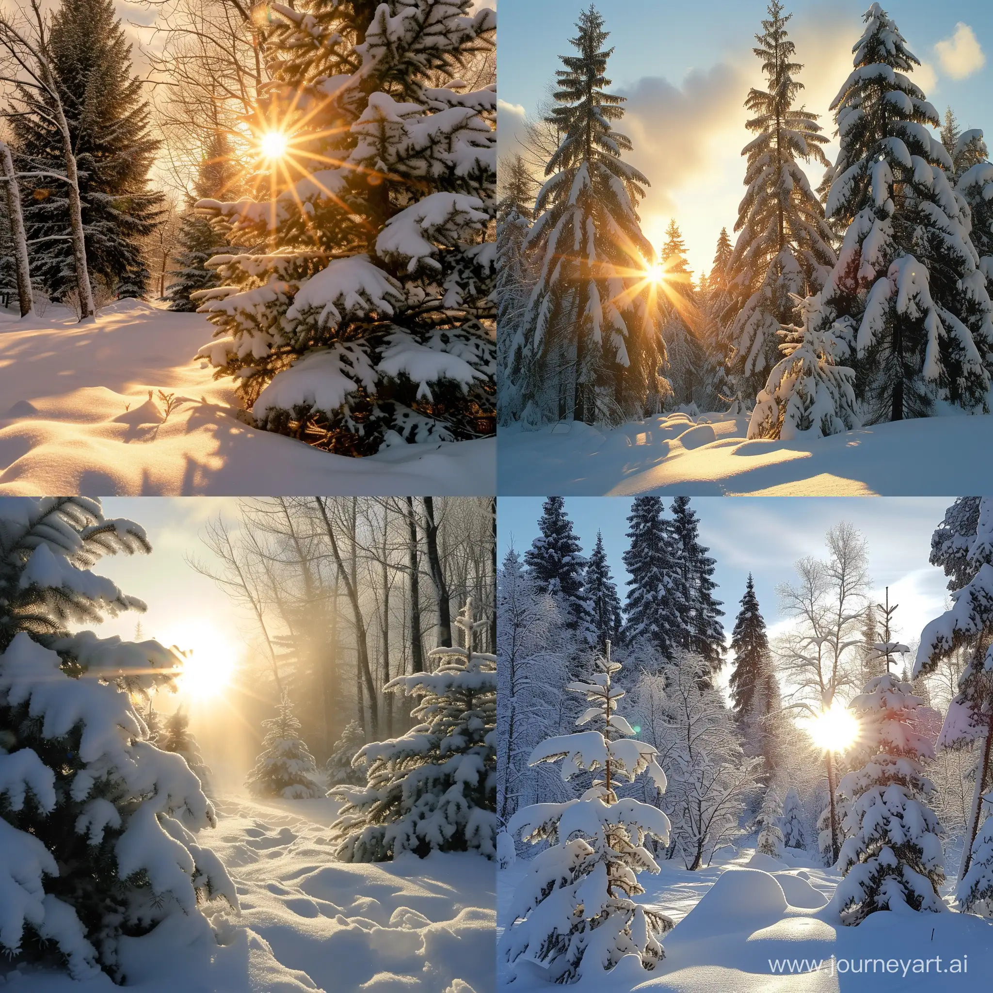  Рождество, солнце, зима, деревья в снегу