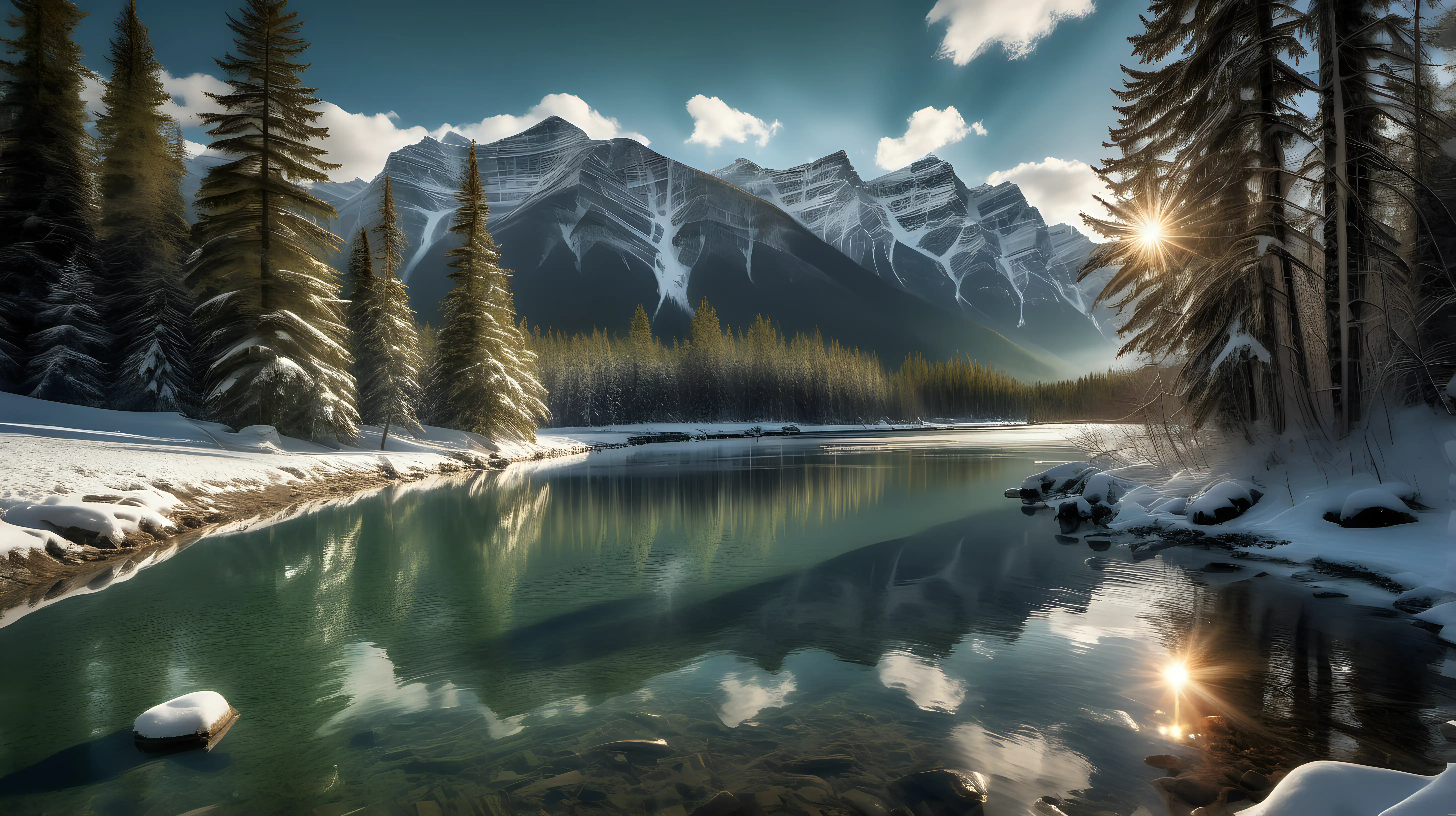 Majestic Banff National Park SnowCapped Mountains and Crystal River Oasis