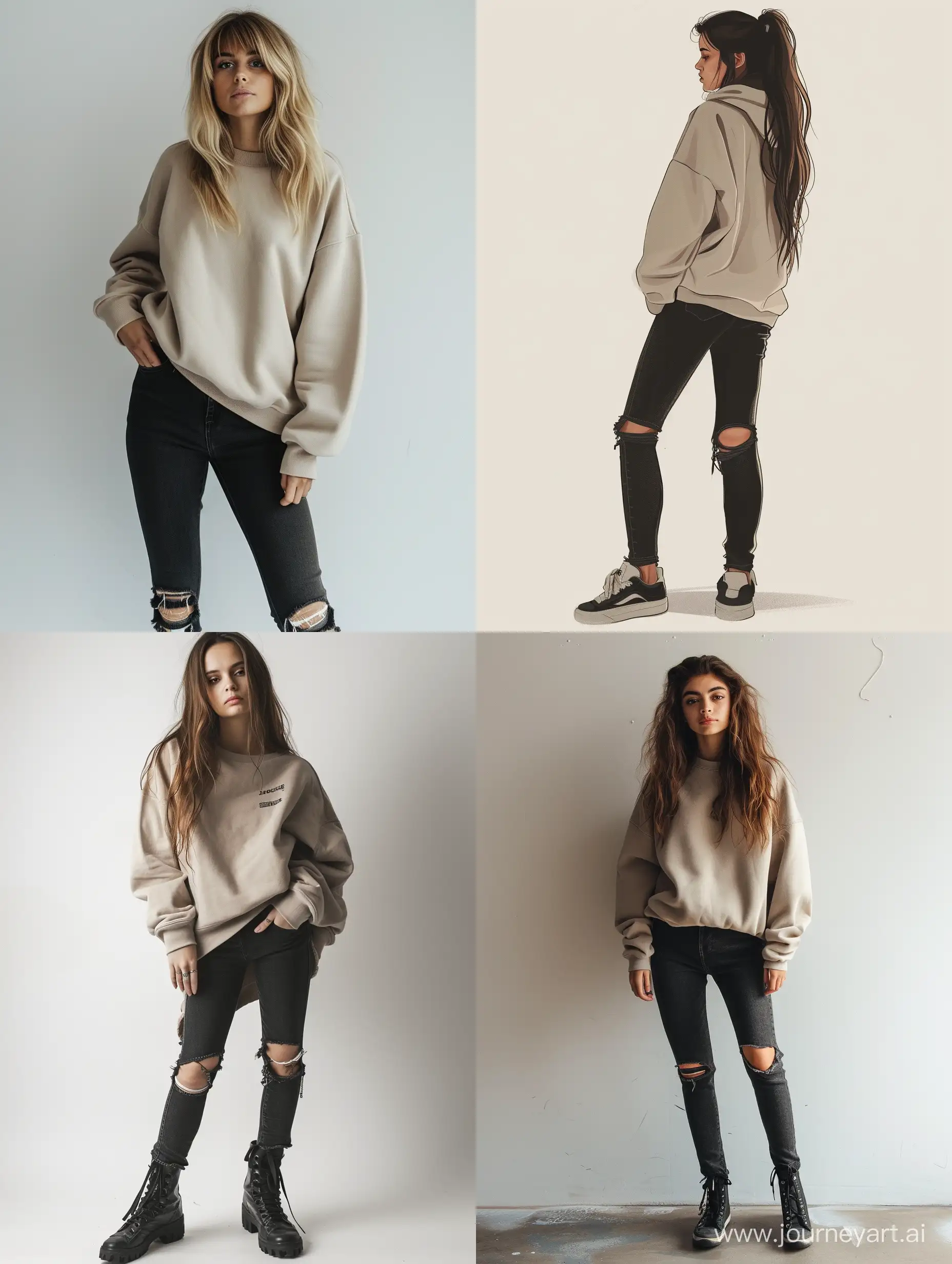 Casual-Teen-Girl-in-Beige-Sweatshirt-and-Black-Jeans-Standing-Tall