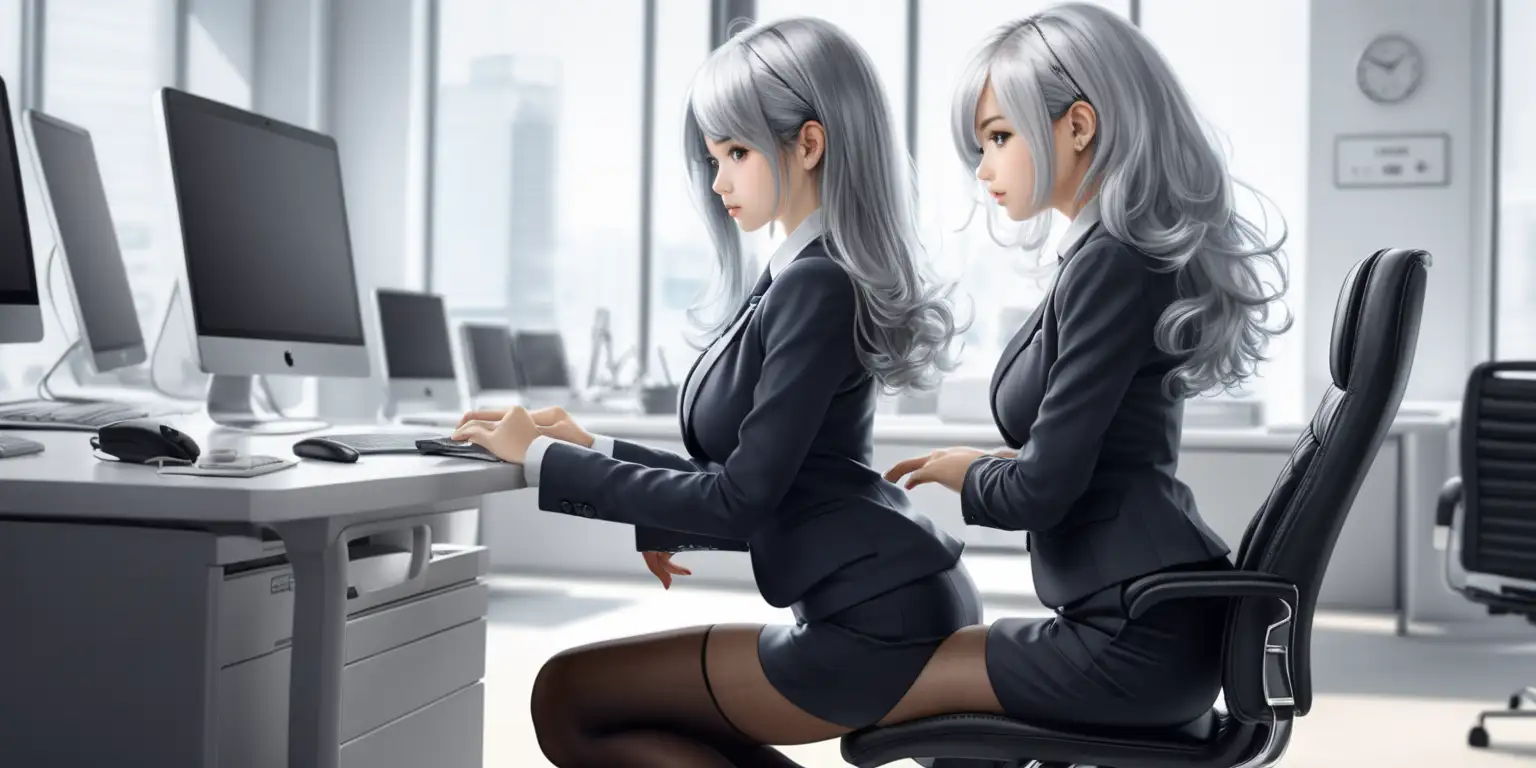 Professional Woman in Stylish Office Attire Working on Computer