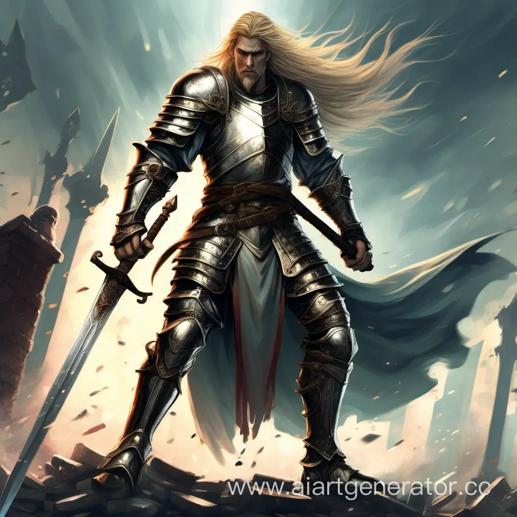 Константин, высокий воин в доспехах с длинными светлыми волосами, который вырос на улице в нищете, дерётся своим большим двуручным мечом