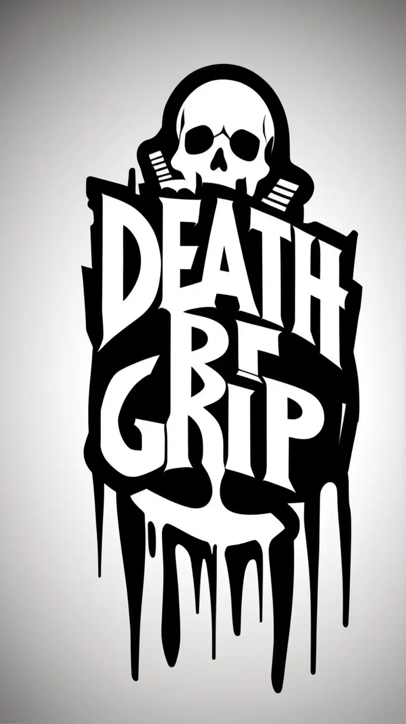 Black and white Stencil of "Death Grip Tape" movie poster, in the style of Jim Phillips, logo, minimalist, simplicity, vector art, negative space, isolated on black background -v 5