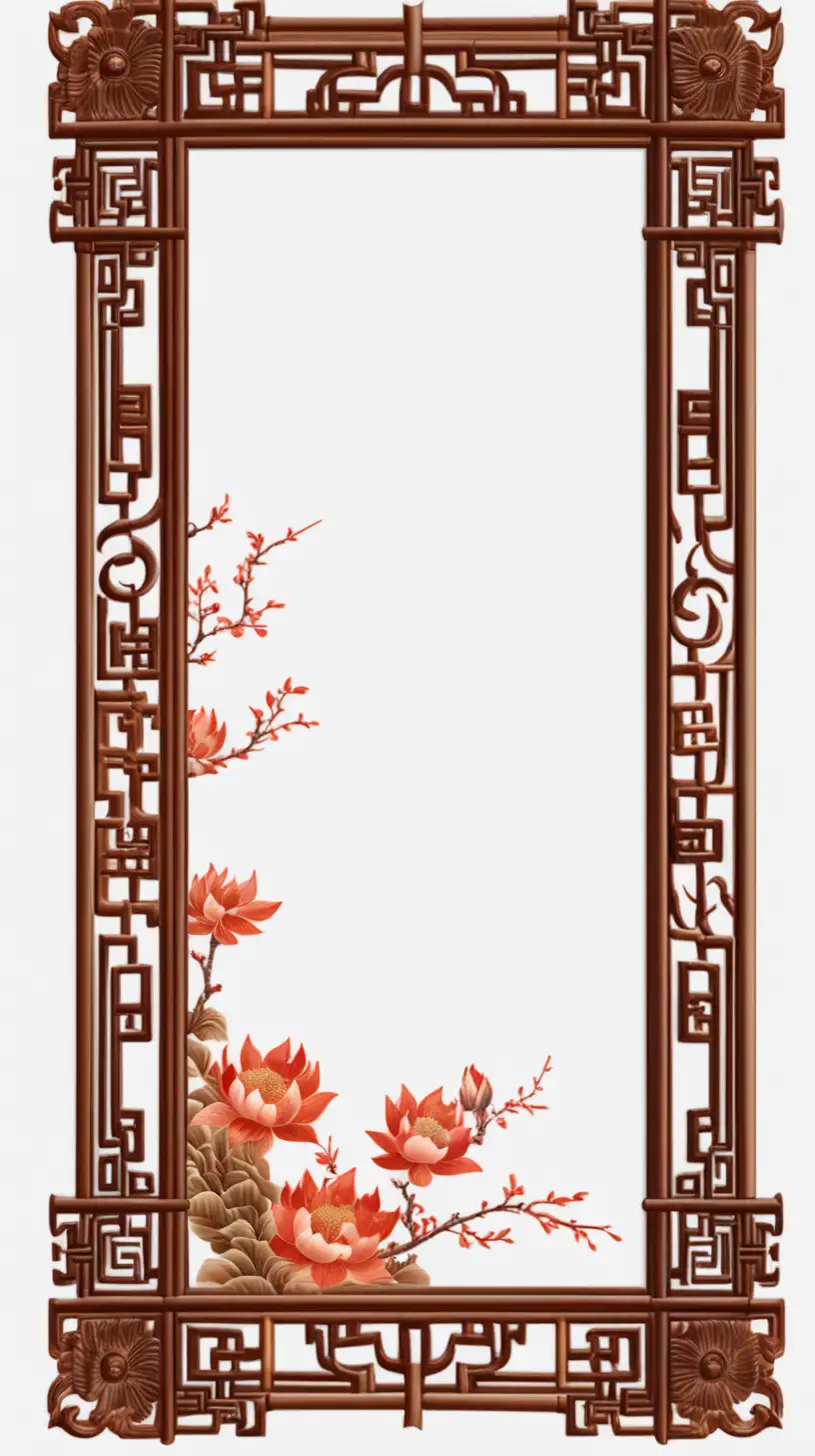 Exquisite Ornate Chinese Wooden Frame on a Transparent Background