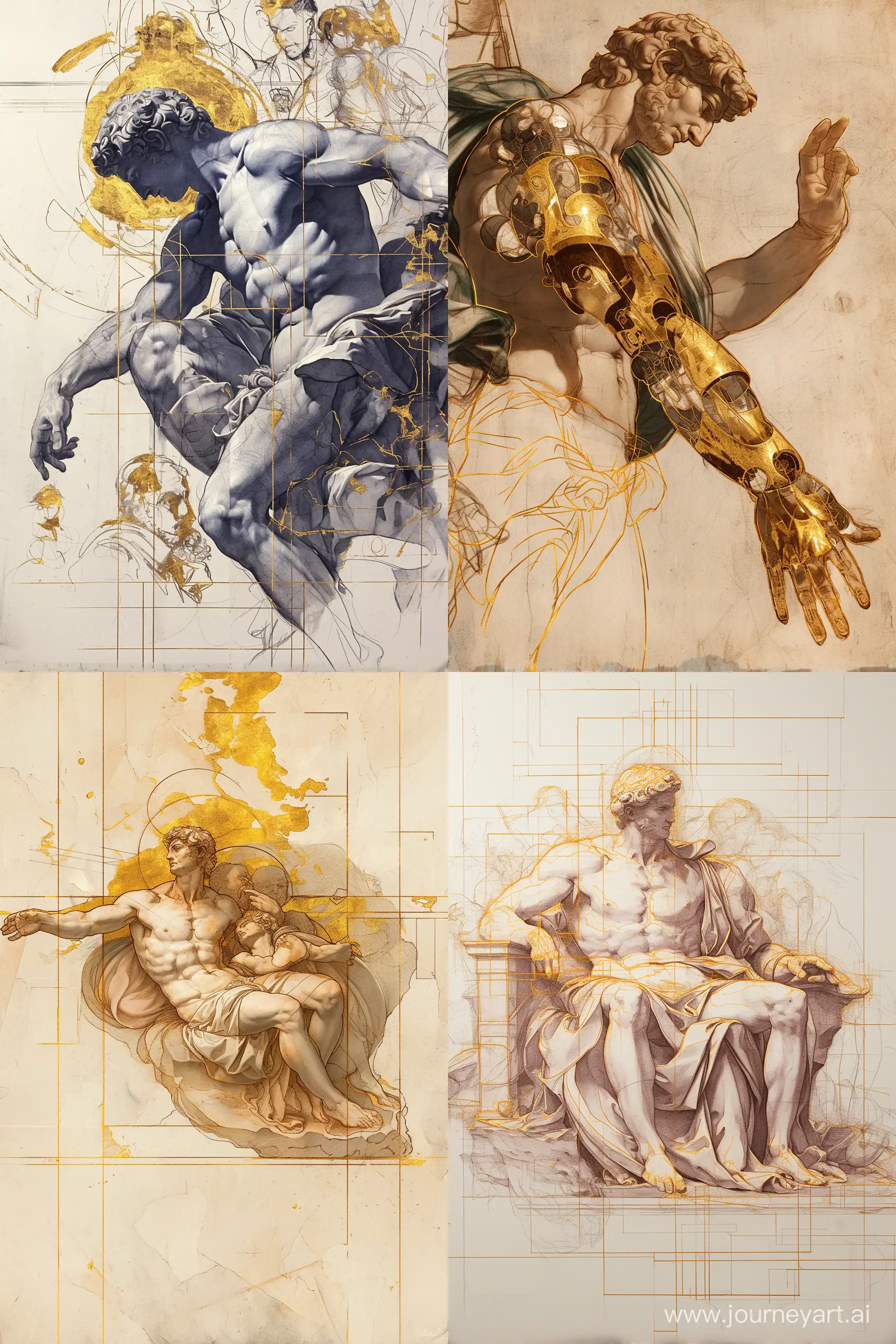 (MTA1MTQ2fDI1NjU4MA==) analytic drawing of a Michelangelo's Creation of Adam, with highlighted gold lines,Leonardo da Vinci,Nicolai Fechin,Adolph von Menzel, sketch note style, --ar 2:3 --niji 6 --v 6 --ar 3:4 --no 90345