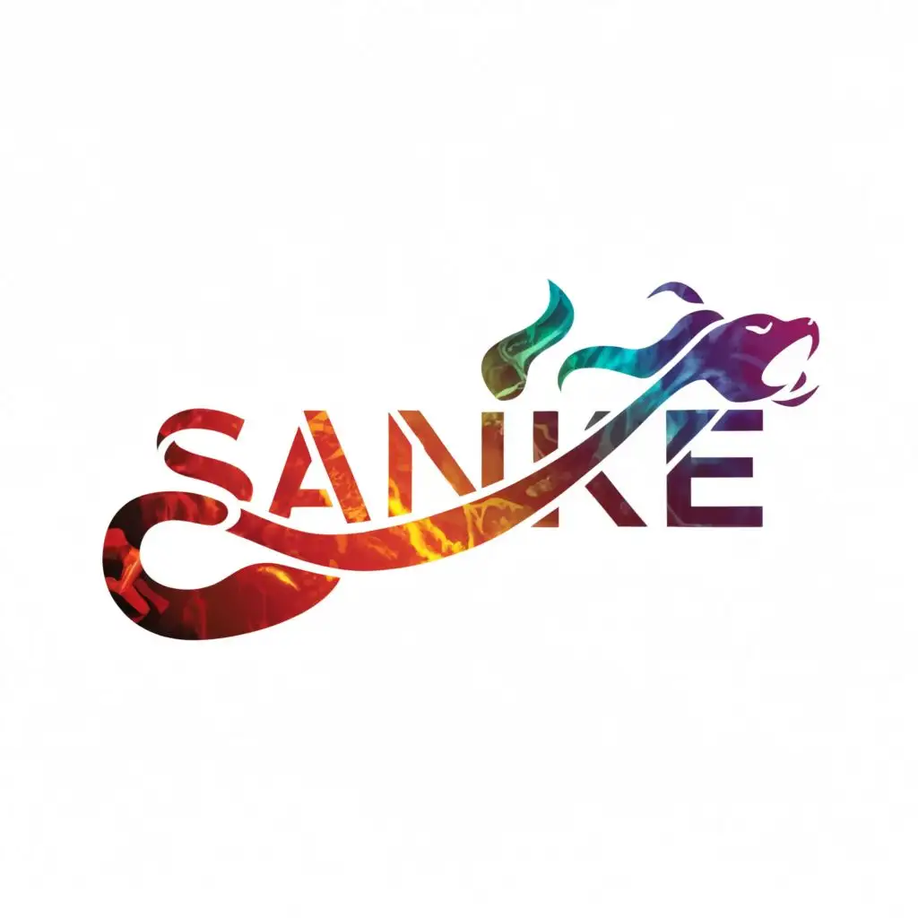 a logo design, with the text "Sanke", main symbol: A Snake that is going through the logo, the Snake is made of fire and ice, Moderate, be used in Entertainment industry, clear background