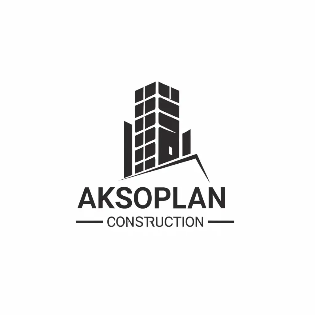 a logo design,with the text "Aksoplan Construction", main symbol:use Building symbol, Commercial Building icon, use A letter,Moderate,be used in Construction industry,clear background