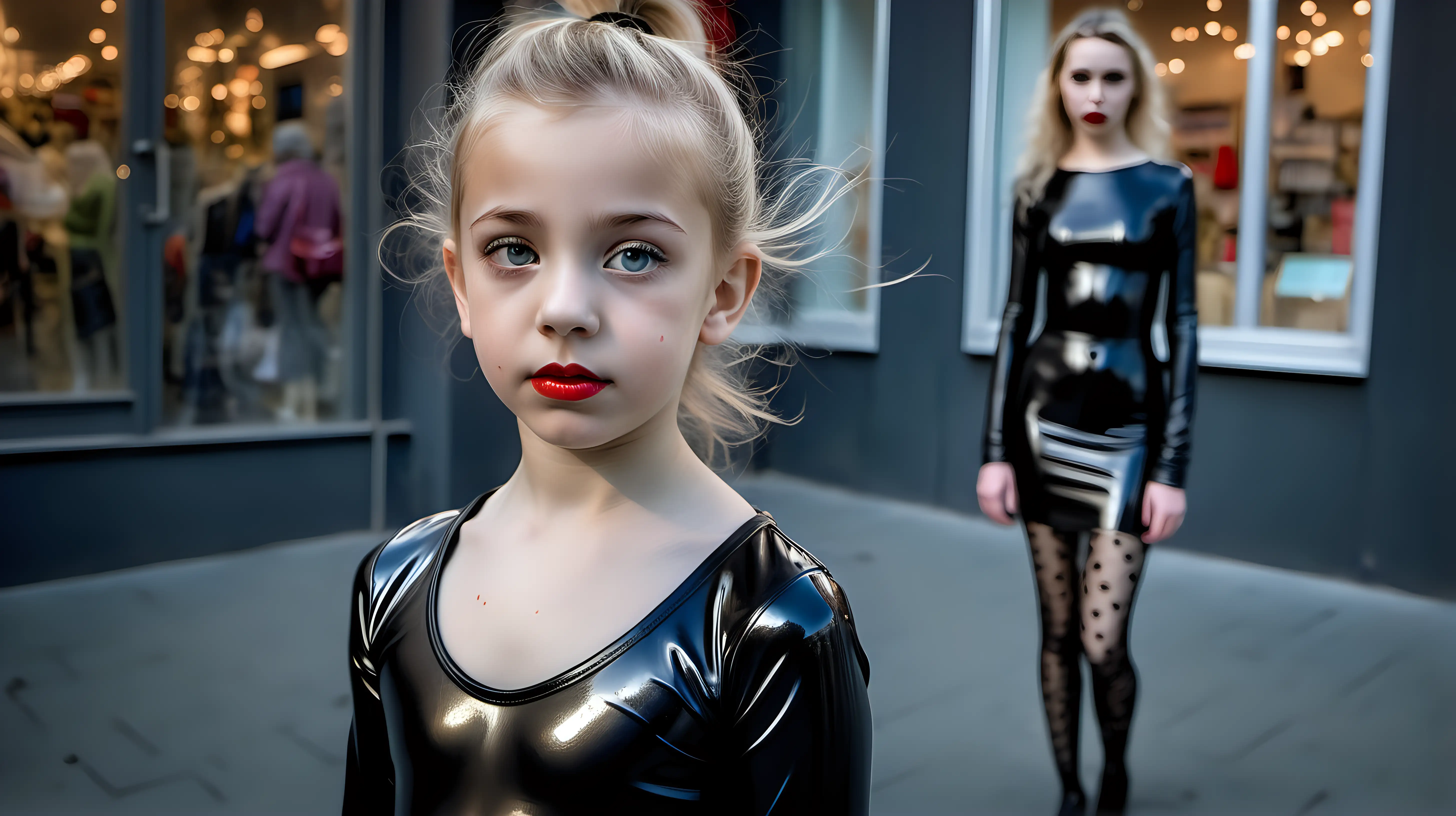 Gothic Style Two 9YearOld Girls in Cellophane Tights and Latex Fashion