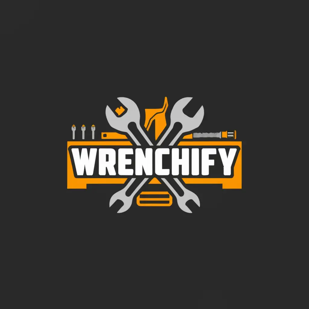 a logo design, with the text 'Wrenchify', main symbol: Wrench and box with carparts but without writing on the logo, Moderate, be used in Automotive industry, clear background. Letter W make red