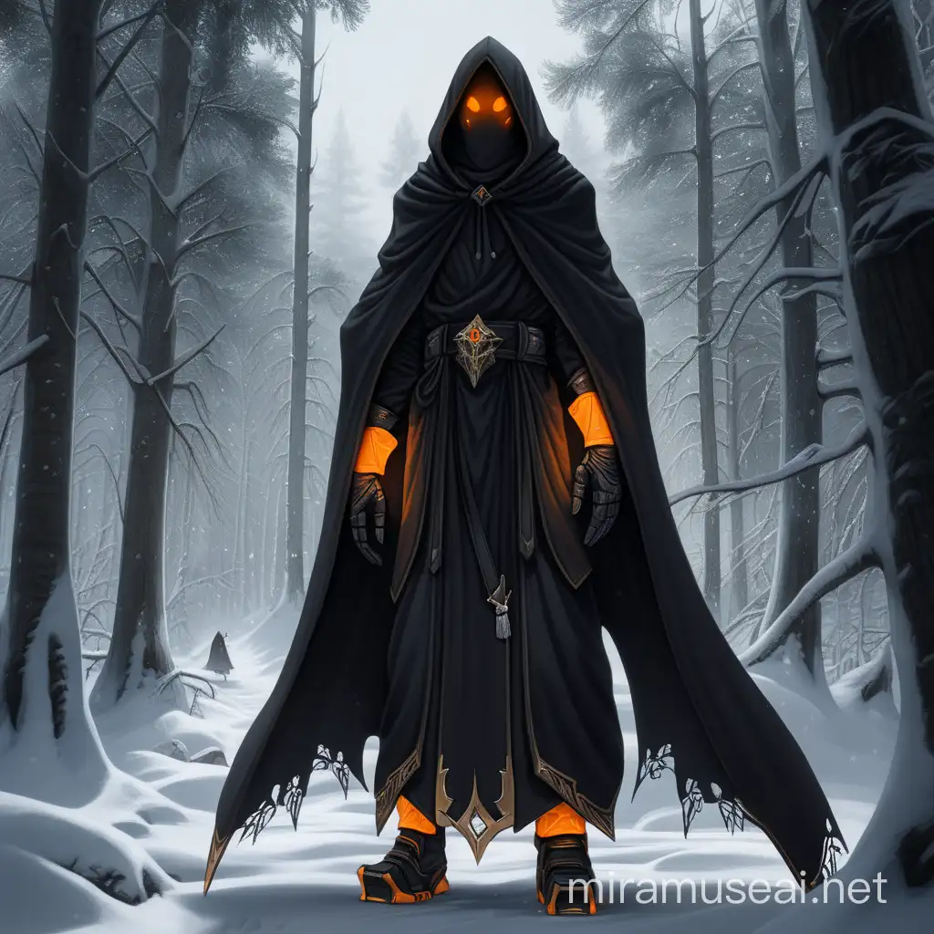 Mysterious Hooded Figure in Snowy Forest