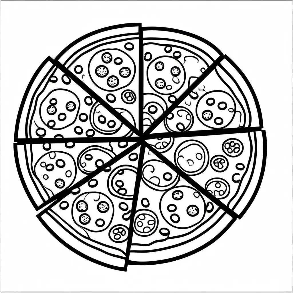 Pizza bold line and easy
 , Coloring Page, black and white, line art, white background, Simplicity, Ample White Space. The background of the coloring page is plain white to make it easy for young children to color within the lines. The outlines of all the subjects are easy to distinguish, making it simple for kids to color without too much difficulty