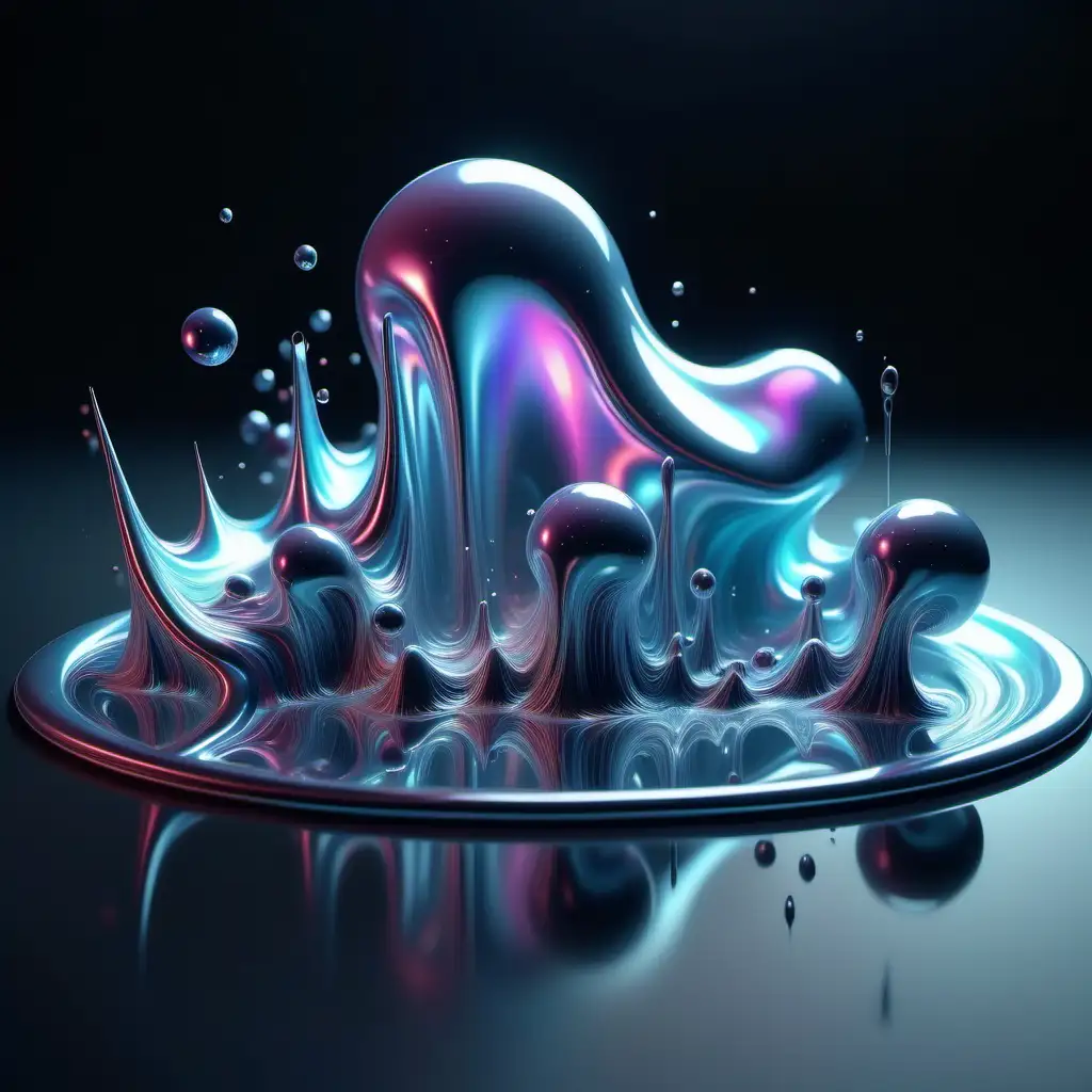 A mesmerizing abstract 3D rendering of holographic shapes and liquid forms, creating an ethereal and dynamic visual experience. Ultra detailed.