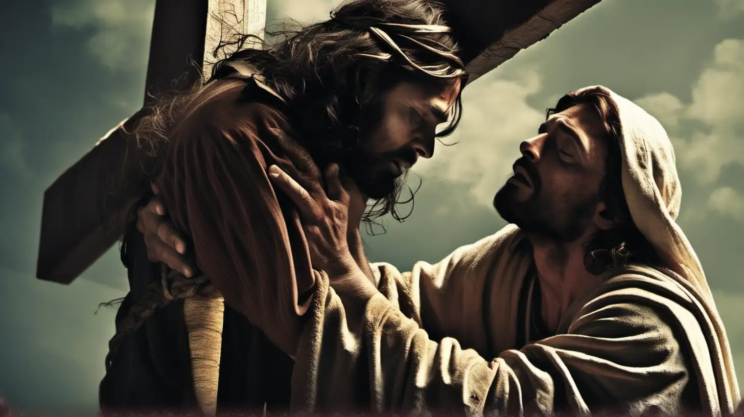 Jesus Comforting the Thief on the Cross Biblical Redemption Scene