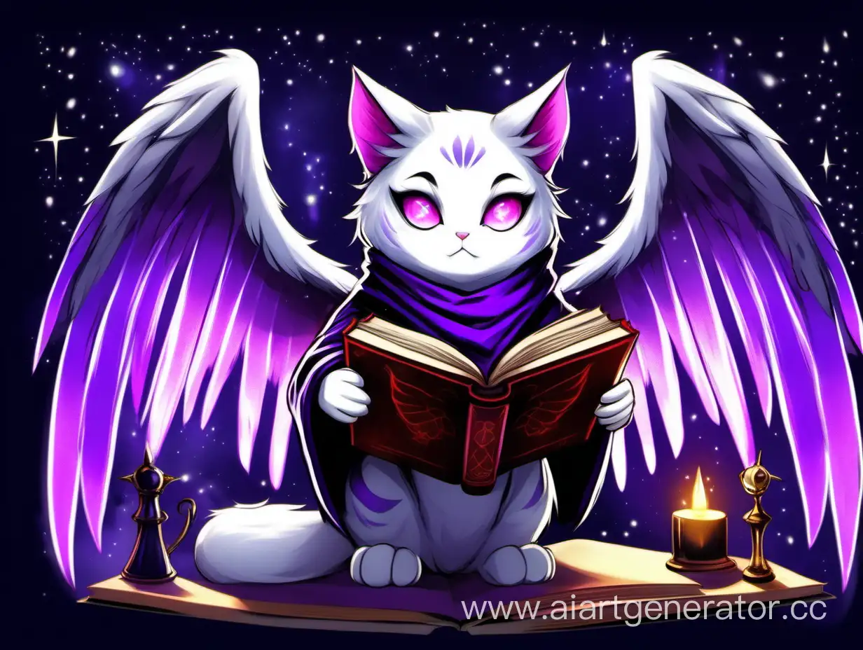 Mystical-Cat-Magician-with-Glowing-Purple-Eyes-and-Wings-in-Enchanted-Hall