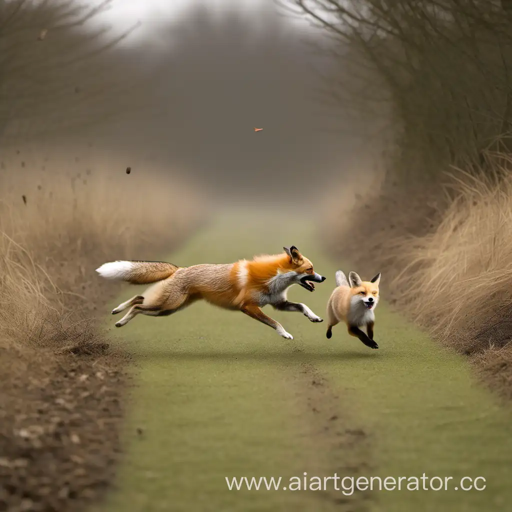 Energetic-Dog-Chasing-Playful-Fox-in-a-Thrilling-Pursuit