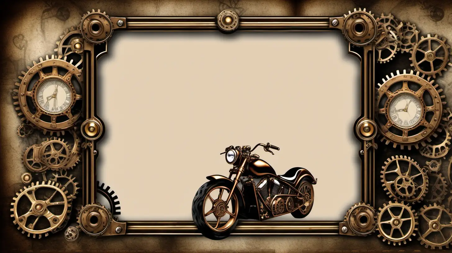 Steampunk Photo Frame with Gear and Motorcycle Surroundings